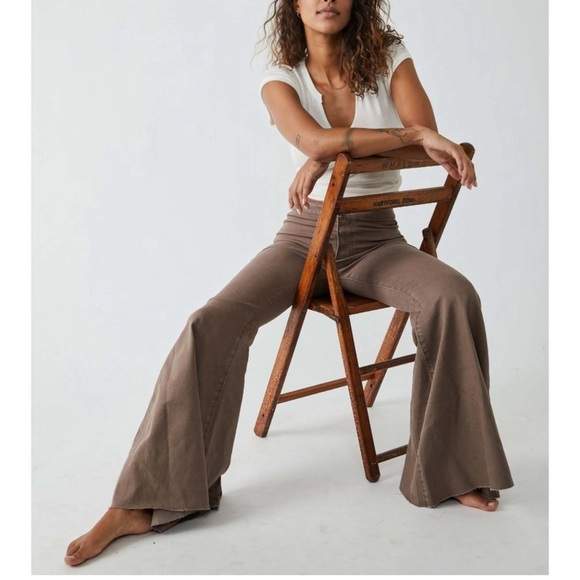 Free People Denim - Free People Taupe Wide Leg Flare Jeans